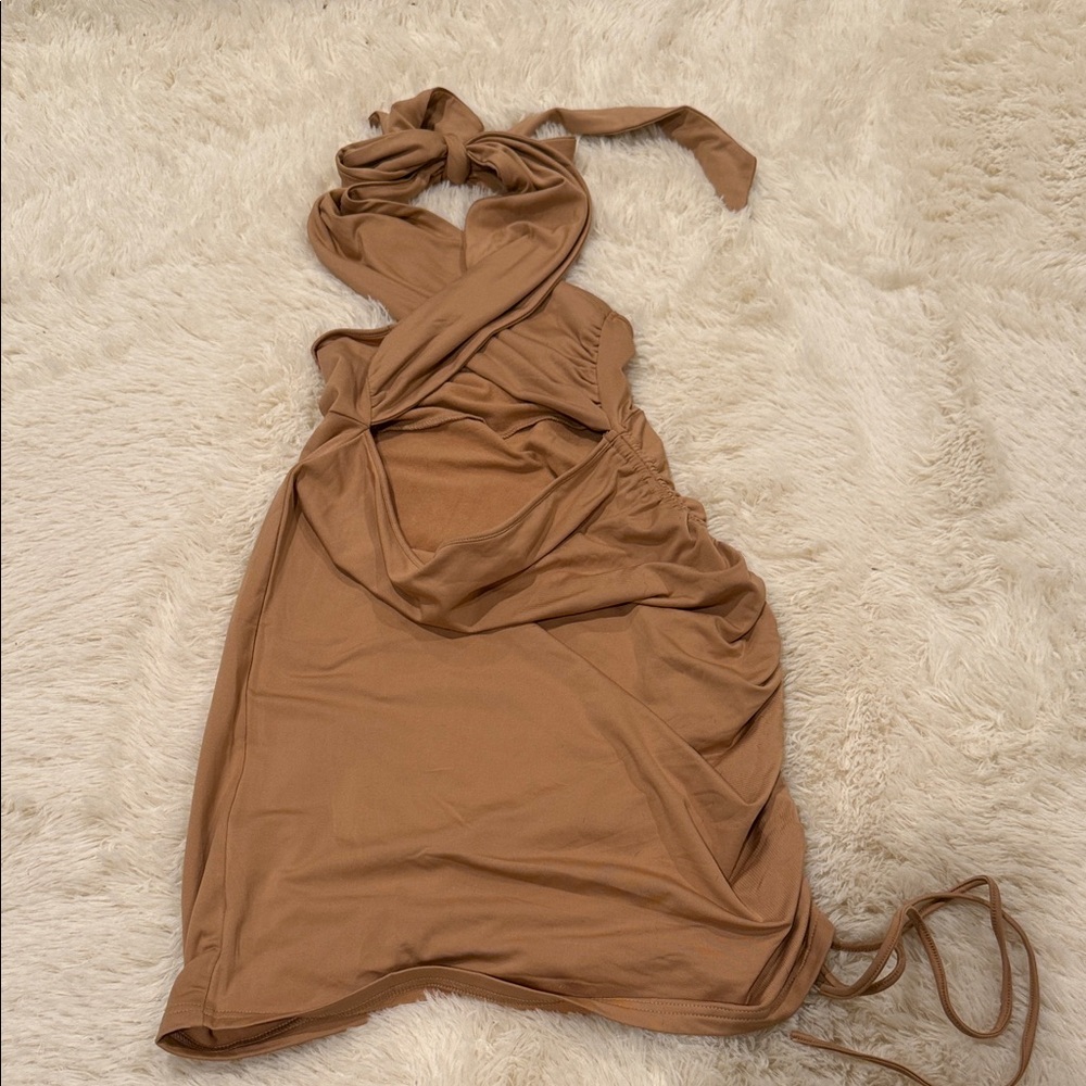Elegant Tan Halter Dress